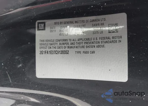 2012 Chevrolet Camaro 2Ls из США, поврежденный, VIN 2G1FA1E37C9128352